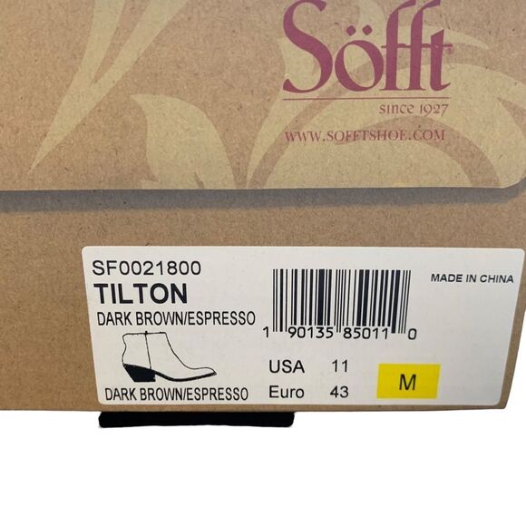 Söfft Dark Brown Espresso Tilton Women's Leather Heeled Booties Size 11 - Picture 6 of 13